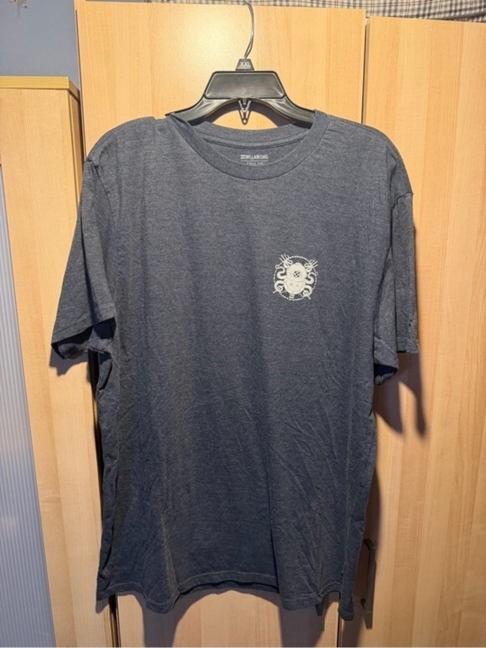 Billabong Men's Dark Blue Crewneck Tee with Small White Chest Graphic